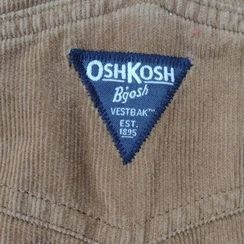 OshKosh B'gosh Tan Corduroy Vestbak Overalls with Flannel Lining 6-9 Months